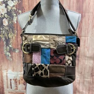 Vintage Coach patchwork bag.   Multi-colors with Brown.